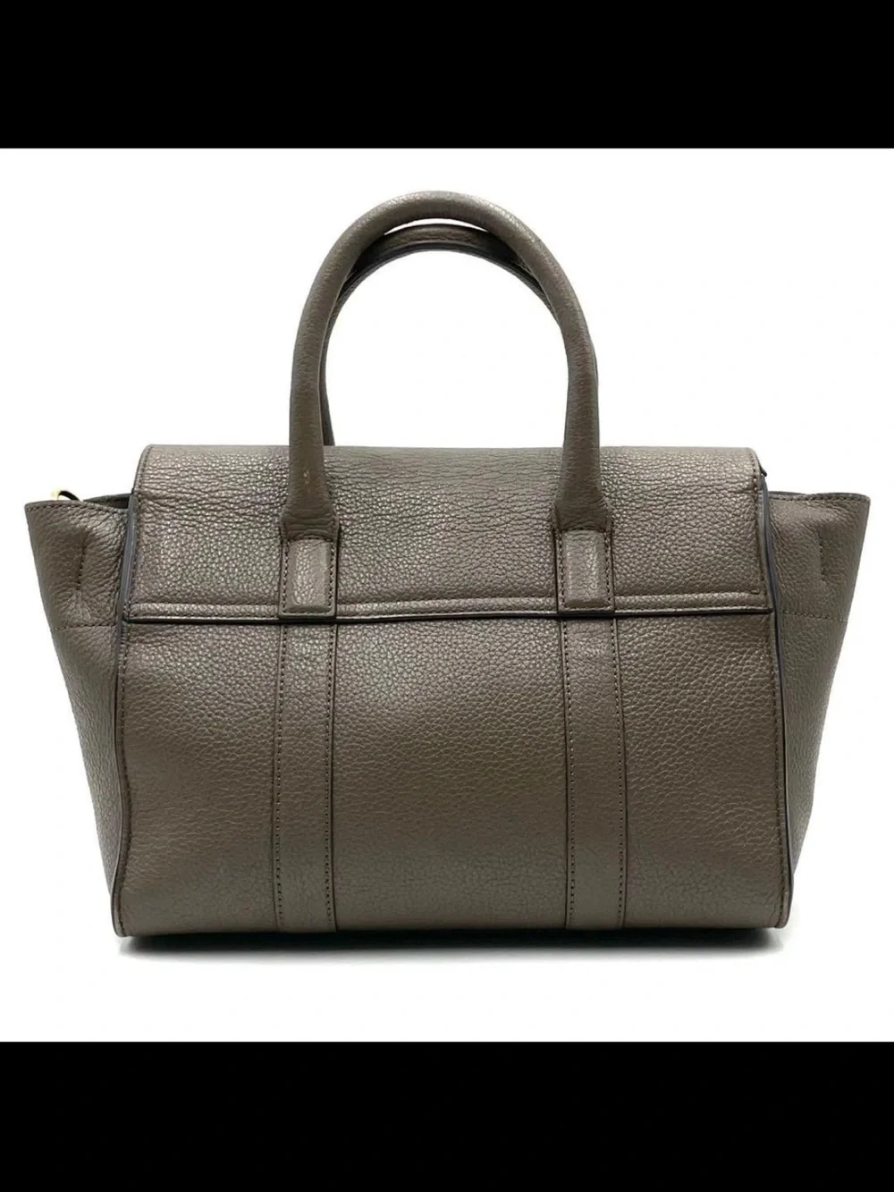 Mulberry Textured Leather Satchel in Taupe Brown with Gold Hardware